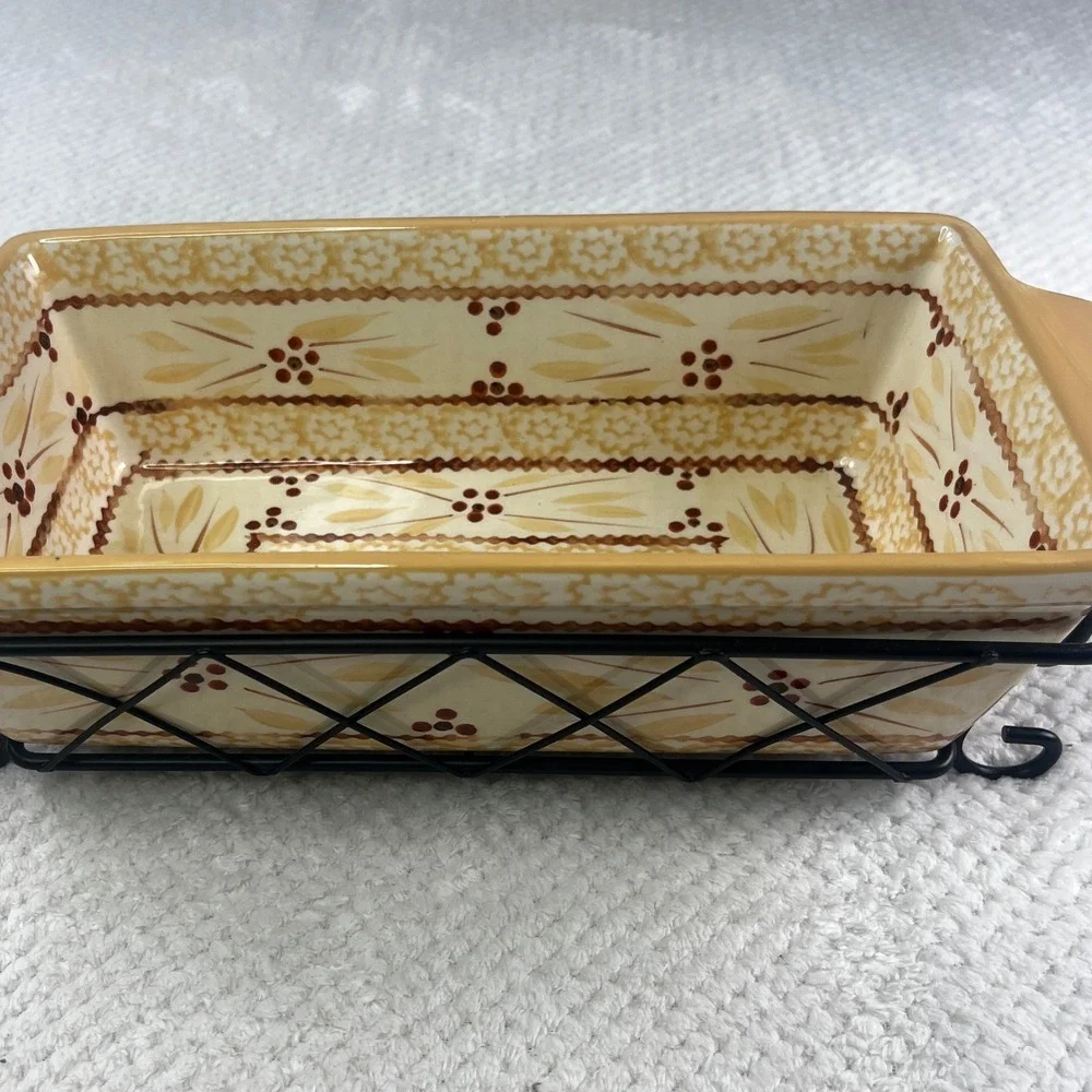 Temp-tations Old World Yellow 1.7 QT Rectangular Baker with Wire Rack Cradle